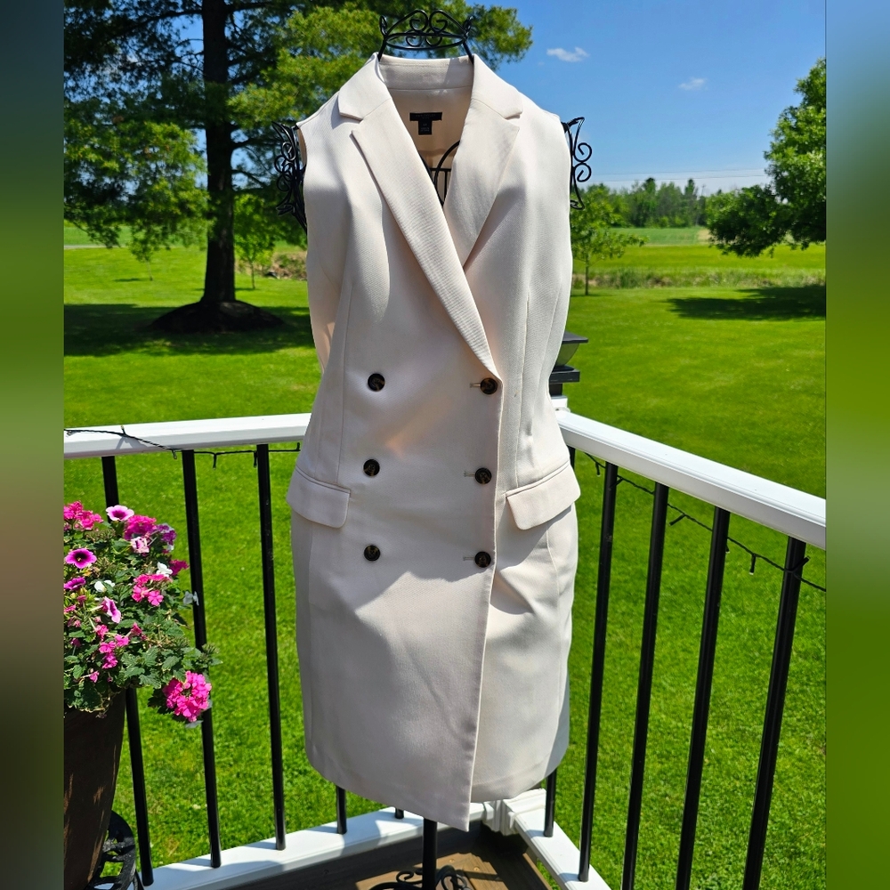 Ann Taylor Cream Double-Breasted Midi Dress